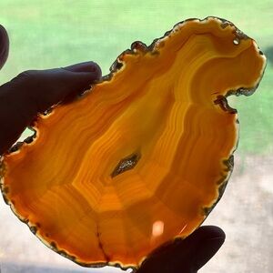 Banded Red Carnelian Agate Slice Slab Polished Crystal Drilled Hole 3.5" x 2.3"